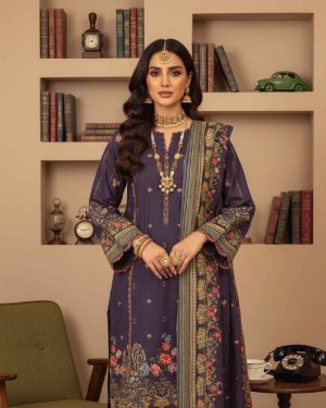 Dark Puce women’s unstitched 3pc printed viscose suit