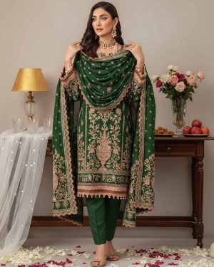 Leaf Green women’s unstitched 3pc printed viscose suit