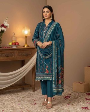 Indigo Ocean women’s unstitched 3pc printed viscose winter suit