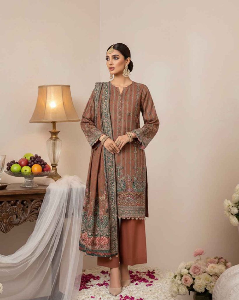 Chestnut Charm women’s unstitched 3pc printed viscose suit