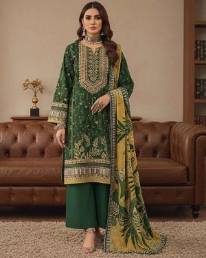 Kombu Green Women’s Unstitched 3pc Printed Viscose Suit