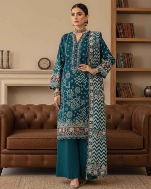 Ever Green Women’s Unstitched 3pc Printed Viscose Suit