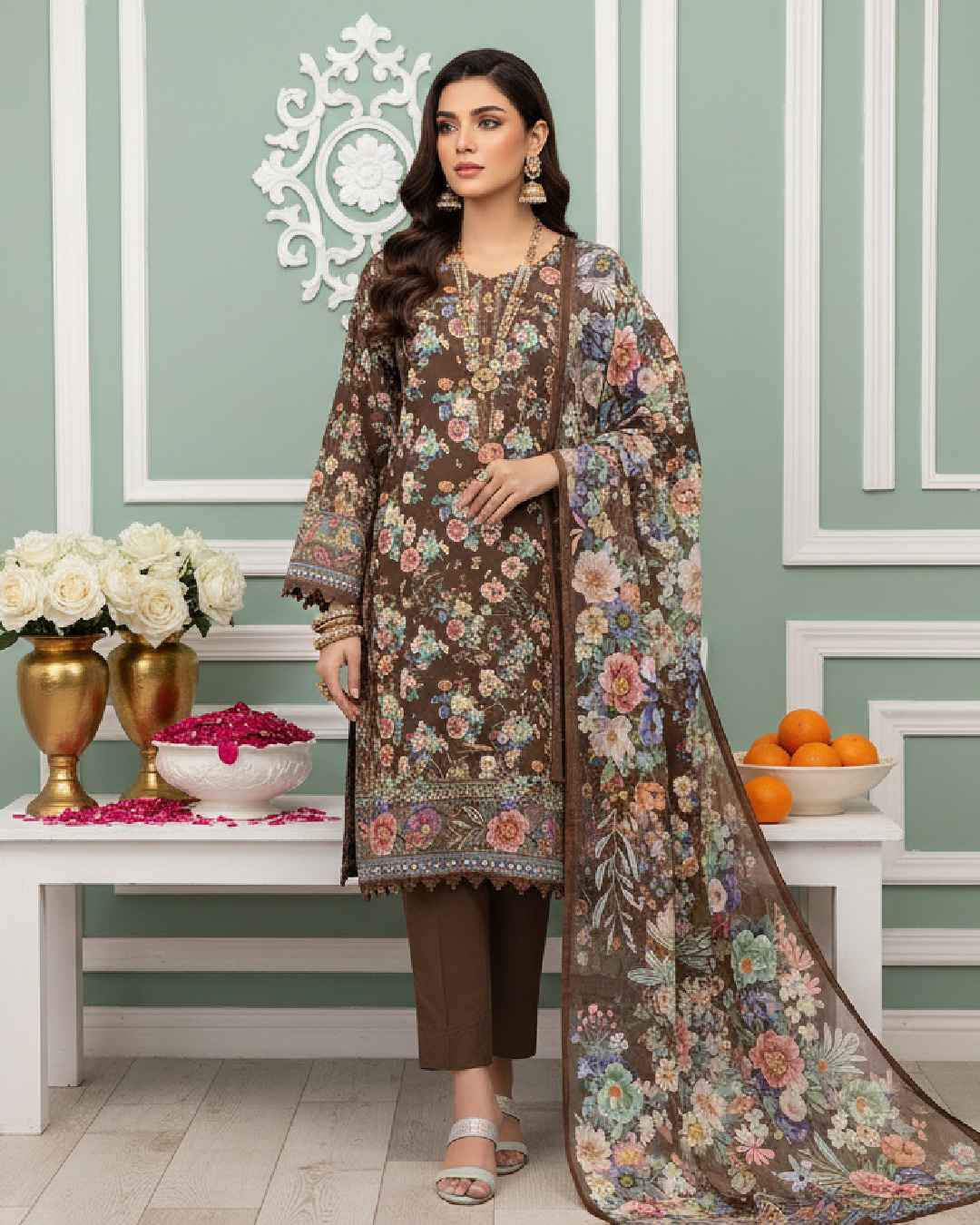 Bistre Blush Viscose Suit Winter Sale Bistre Blush women’s unstitched 3pc printed viscose suit