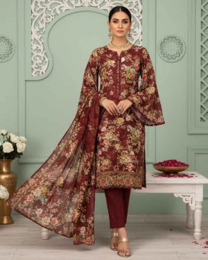 Beetroot Luxe women’s unstitched 3pc printed viscose suit