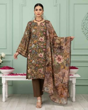 Noir Prestige women’s unstitched 3-piece printed viscose suit with Bana Dora printed shirt, printed dupatta and plain dyed trouser