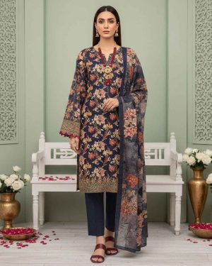 Dark Gunmetal women’s unstitched 3pc printed viscose suit